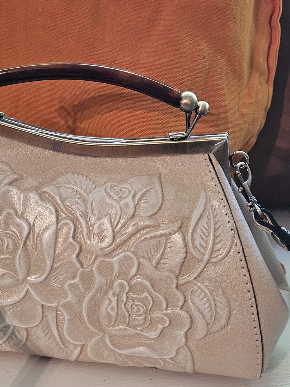 Patricia Nash Blush Cream White Embossed Rose Mini Frame Satchel
